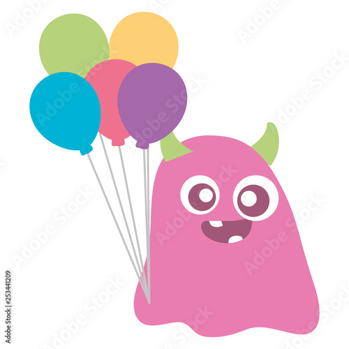 crazy monster with balloons helium character