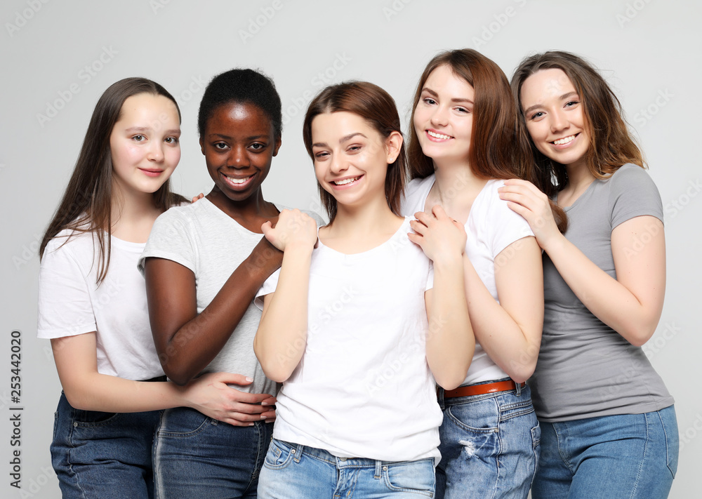 five multiracial, african american, european and asian girls five multiracial, african american, european and asian girls