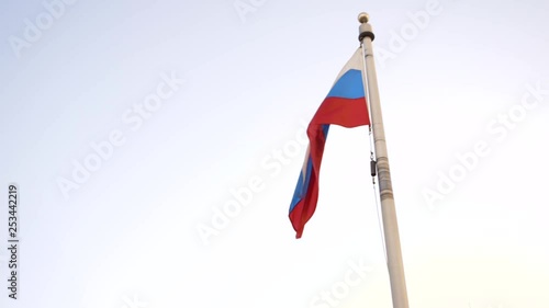 Russian flag flies in wind with sound