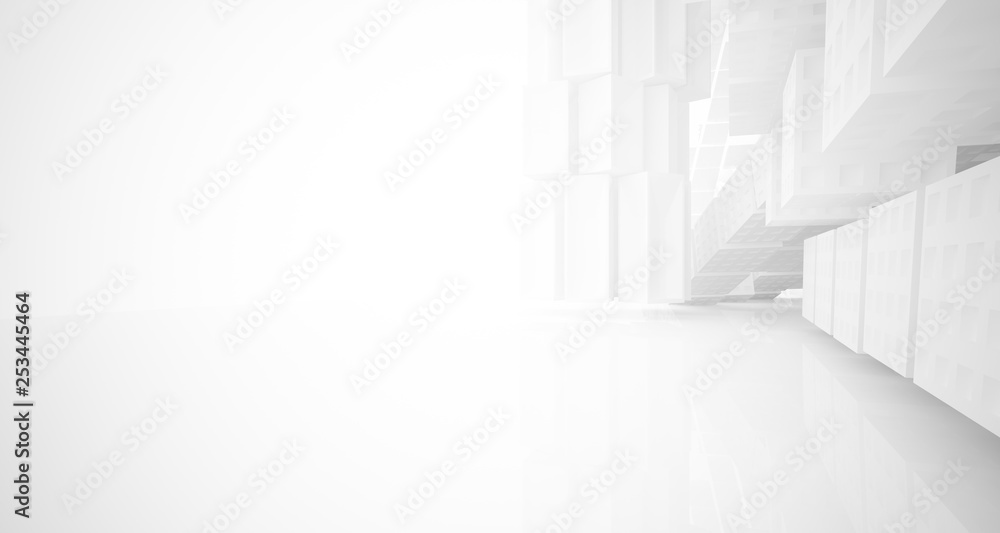 Abstract white parametric interior with window. 3D illustration and rendering. Abstract white parametric interior with window. 3D illustration and rendering.
