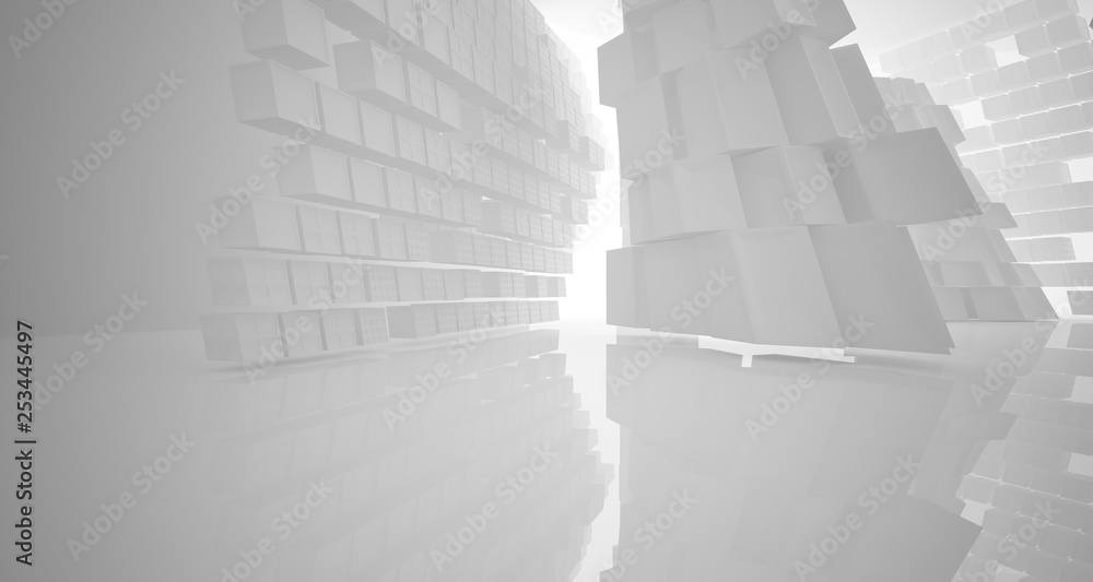 Abstract white parametric interior with window. 3D illustration and rendering. Abstract white parametric interior with window. 3D illustration and rendering.