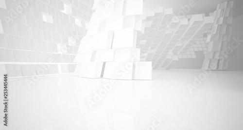 Abstract white parametric interior with window. 3D illustration and rendering.