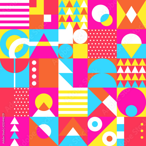 Seamless pattern, geometry shapes in bright colorful tone