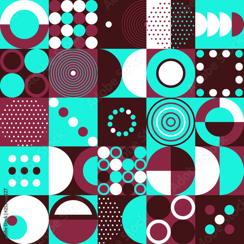 Seamless pattern, geometry shapes in cool blue and red tone