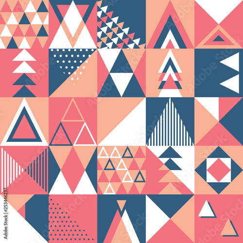 Seamless pattern, geometry shapes in warm pink and blue tones