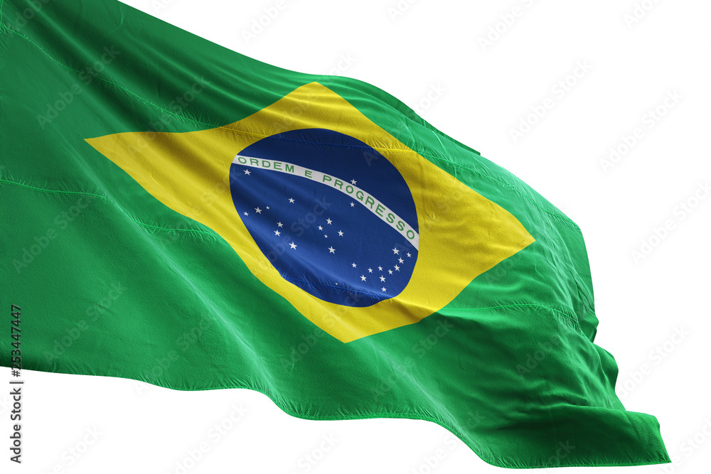 Brazil flag waving isolated white background 3D illustration
