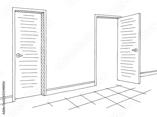 Corridor graphic black white interior sketch illustration vector