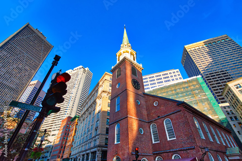 Boston historic center streets at a bright sunny day photo