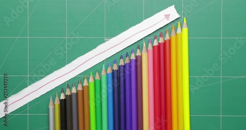 Stop motion animation color pencils in growth up graph form. 