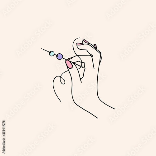 needle thread hand line art