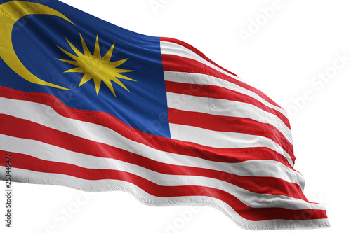 Malaysia flag waving isolated white background 3D illustration