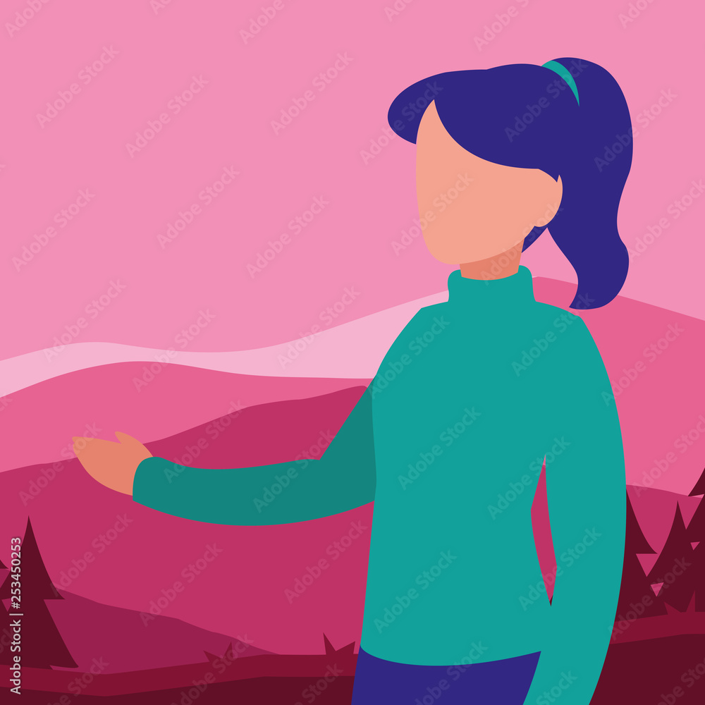 young woman in mountains landscape scene young woman in mountains landscape scene