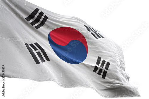 South Korea flag waving isolated white background 3D illustration
