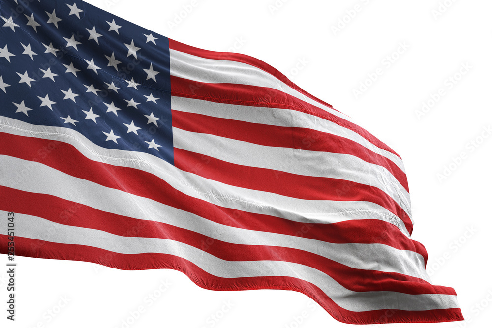 United States flag waving isolated white background 3D illustration - obrazy, fototapety, plakaty 