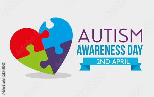 heart puzzle with ribbon to autism day