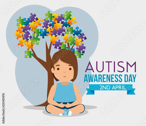 girl and tree with puzzles leaves to autism day