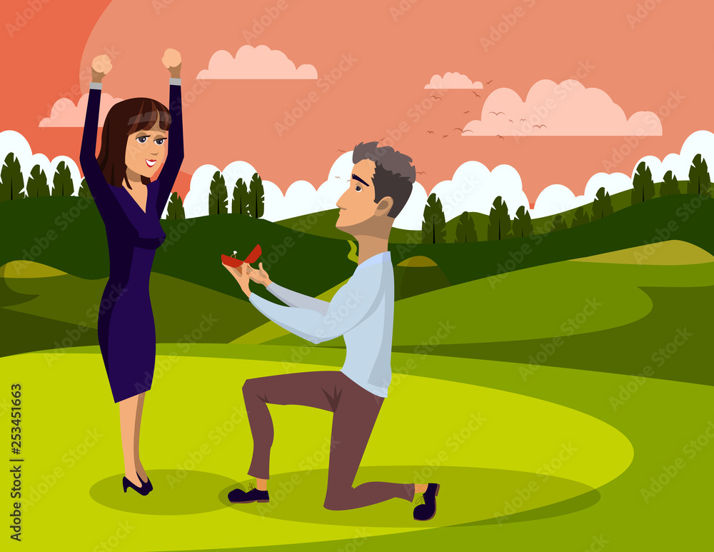 Marriage Proposal in Forest Vector Illustration