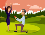 Marriage Proposal in Forest Vector Illustration