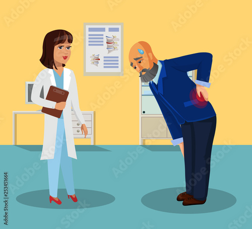 Old Man and Doctor in Hospital Room Flat Drawing