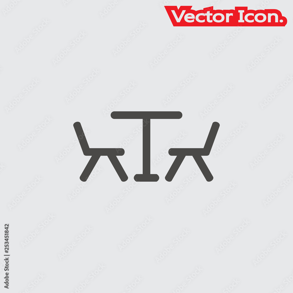 Table and chairs icon isolated sign symbol and flat style for app, web and digital design. Vector illustration. Table and chairs icon isolated sign symbol and flat style for app, web and digital design. Vector illustration.