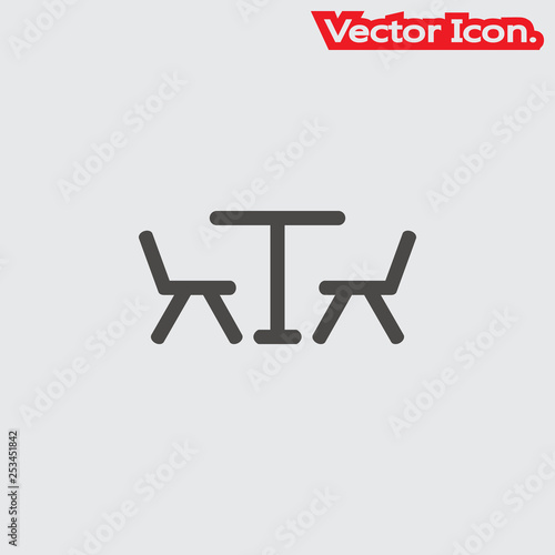 Table and chairs icon isolated sign symbol and flat style for app, web and digital design. Vector illustration.