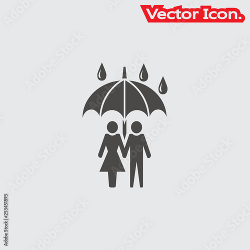 Together Under Umbrella icon isolated sign symbol and flat style for app, web and digital design. Vector illustration.