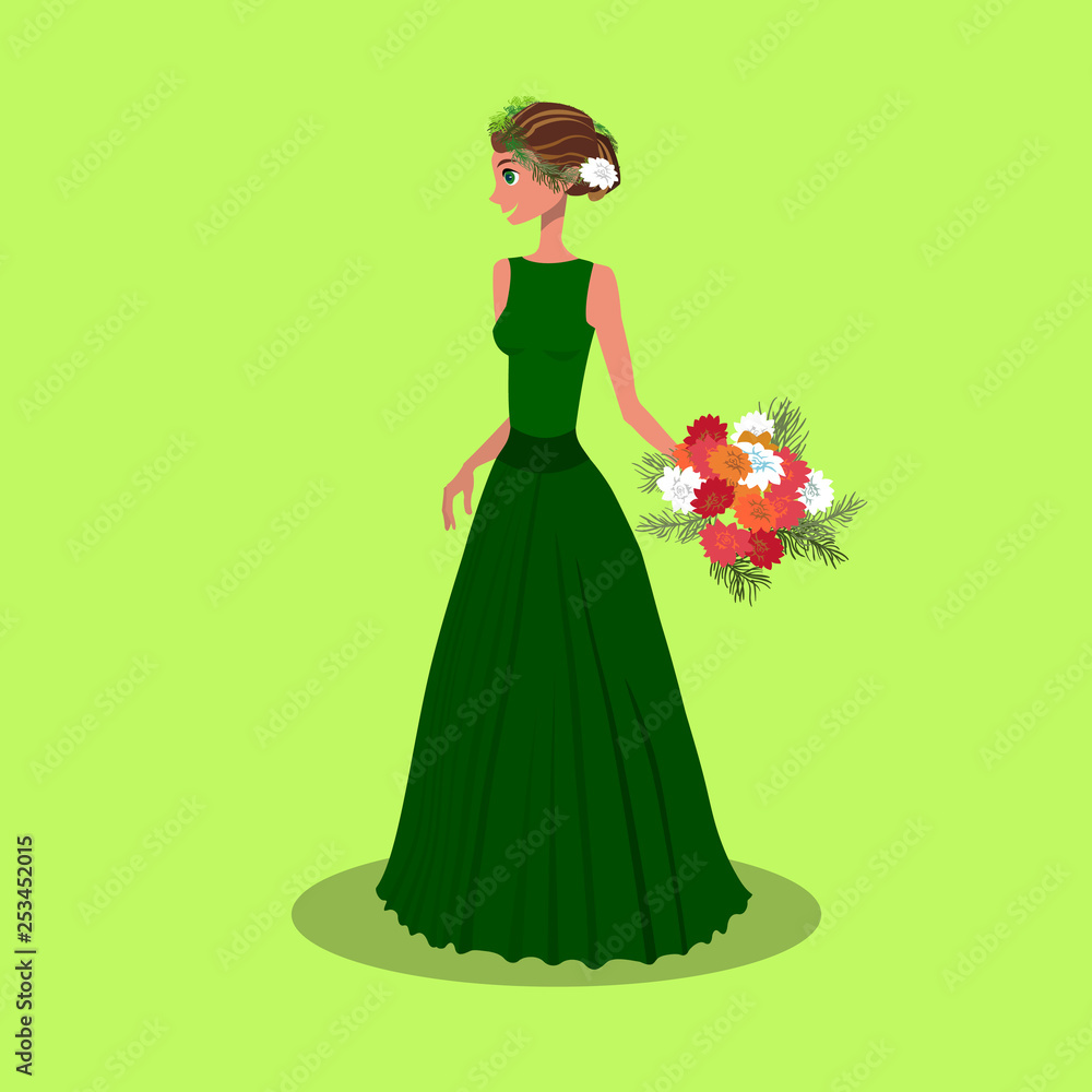 Woman with Bouquet of Asters Vector Illustration Woman with Bouquet of Asters Vector Illustration