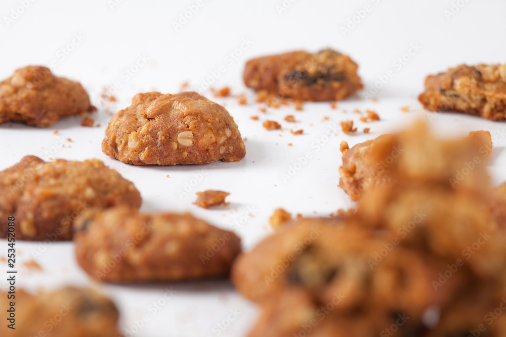 close up cookie isolated on white background in the studio.