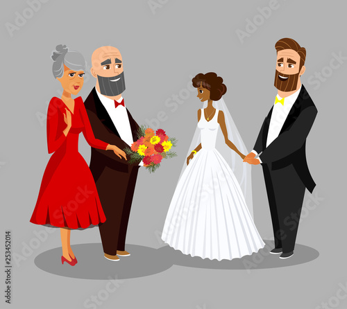 Bride, Groom with Parents Vector Design Element
