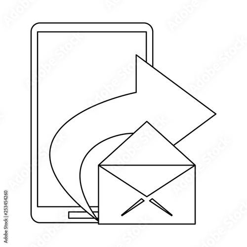 smartphone sending email symbol in black and white