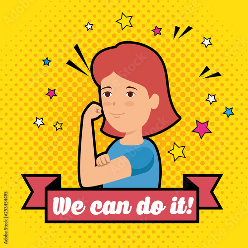 woman with stars and ribbon with we can do it message