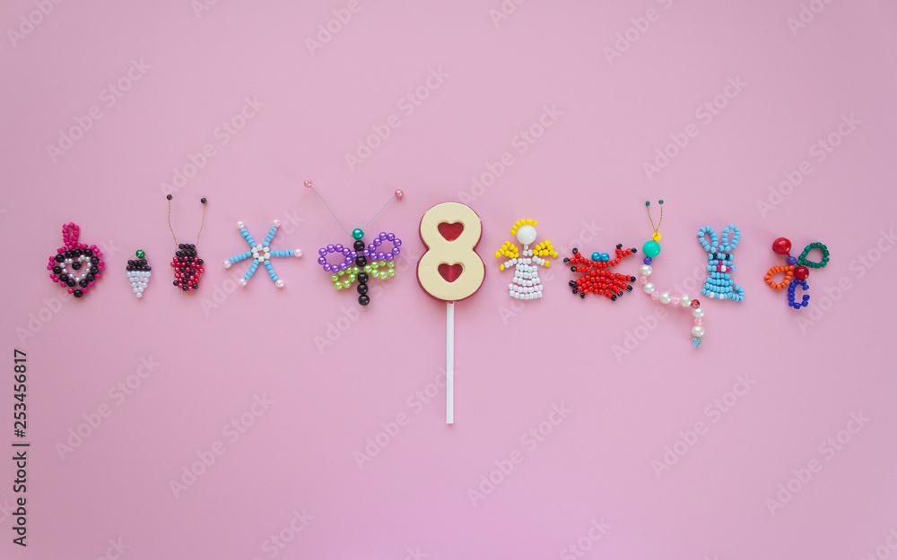 pattern of children's crafts on pink background. pattern of children's crafts on pink background.