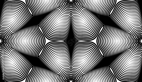 Seamless pattern with geometric woodcut styled line tiles and arabic pattern grid for abstract background