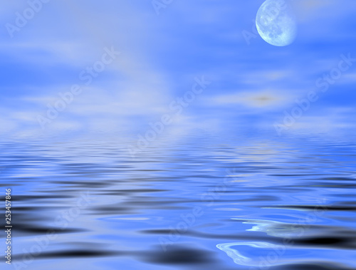 moon with flowing river blue background 3d illustration