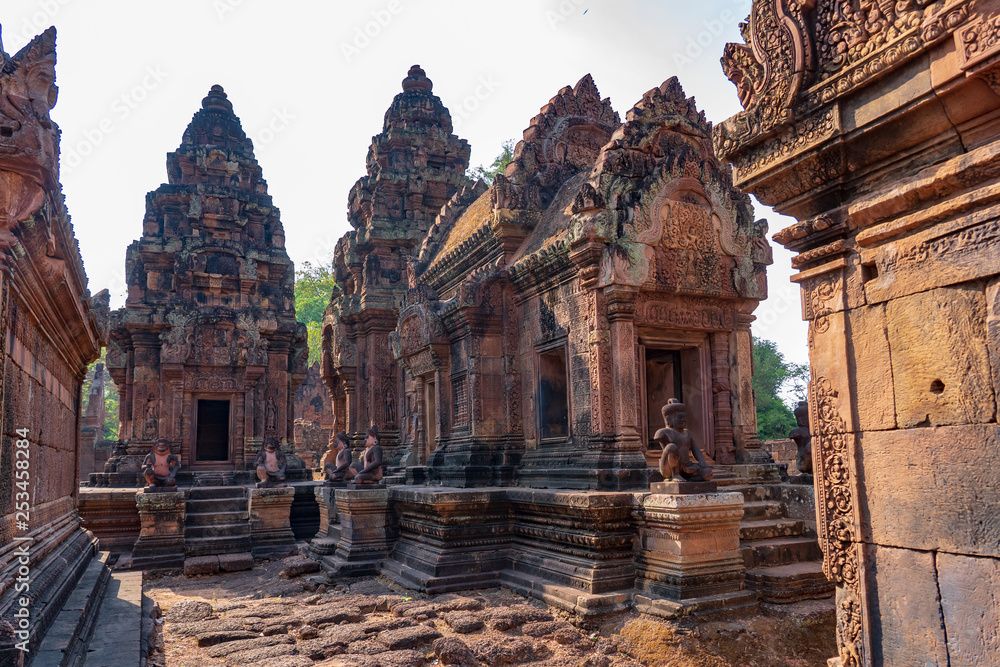 Sanctuaries with Mandapa hall of Banteay Srei Temple, Cambodia