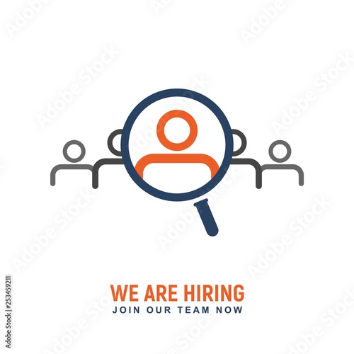 Recruitment people for work vector logo. Hiring icon. Search professional to job isolated logotype