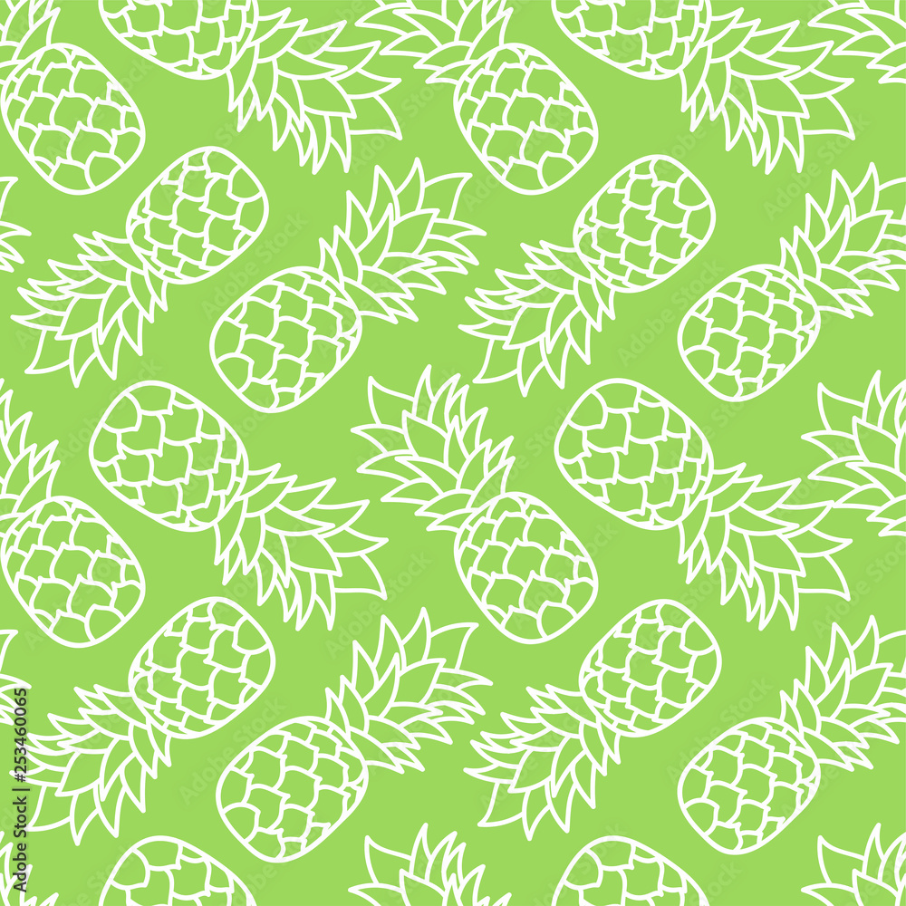 Pineapple seamless pattern. Hand drawn fresh exotic fruit. Vector sketch background. Color doodle wallpaper Pineapple seamless pattern. Hand drawn fresh exotic fruit. Vector sketch background. Color doodle wallpaper