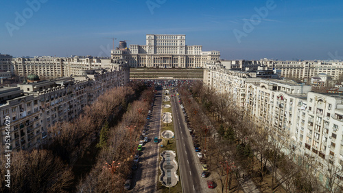 Bucharest city scape with a busy boulevard on a sunny day