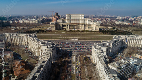 Bucharest city scape with a busy boulevard on a sunny day photo