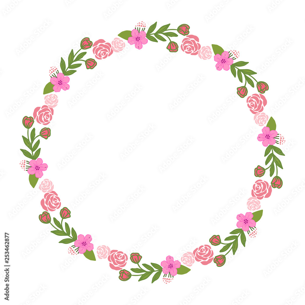 Vector illustration colorful wreath frame blooms hand drawn