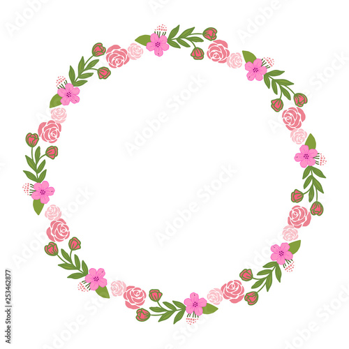 Vector illustration colorful wreath frame blooms hand drawn