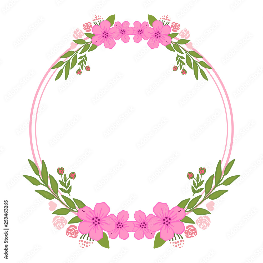 Vector illustration greeting card template or invitation card with pink flower frames bloom hand drawn