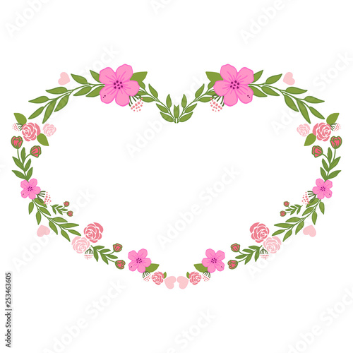 Vector illustration greeting card template or invitation card with pink flower frames bloom hand drawn