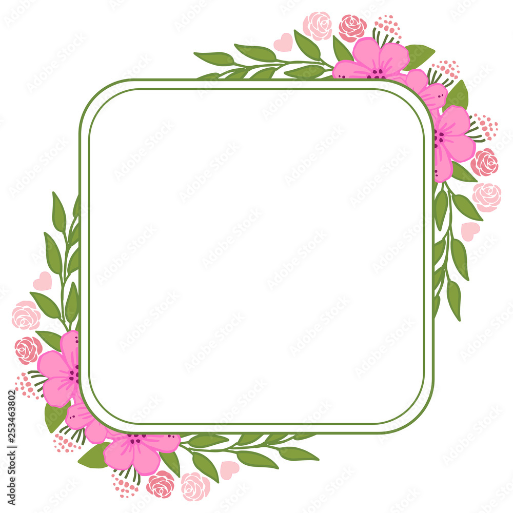 Vector illustration greeting card template or invitation card with pink flower frames bloom hand drawn Vector illustration greeting card template or invitation card with pink flower frames bloom hand drawn