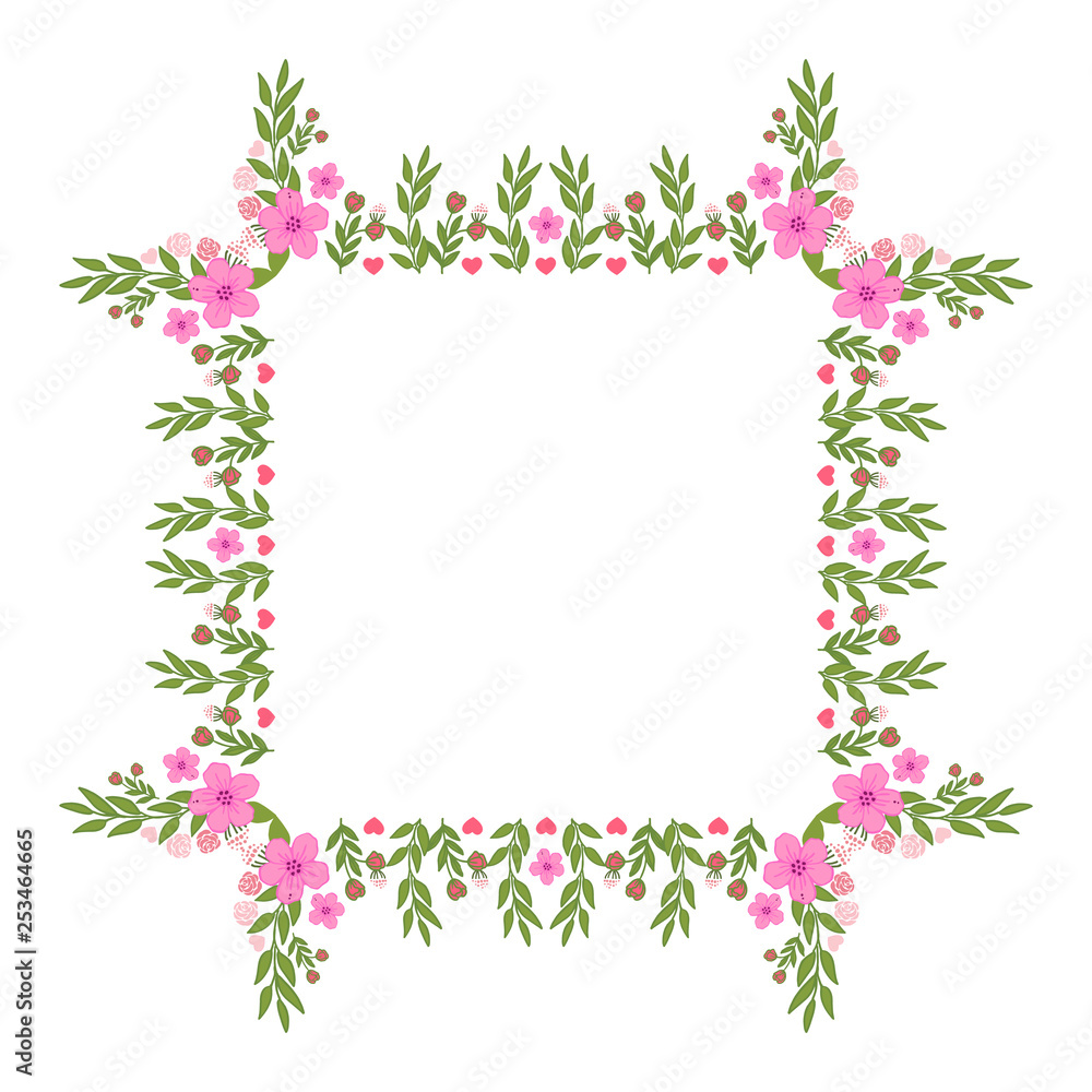 Vector illustration beautiful pink flower frame design with background hand drawn