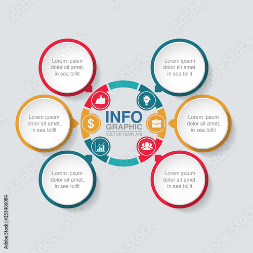 Vector infographic template forcirculxr diagram, graph, presentation, chart, business concept with 6 options.