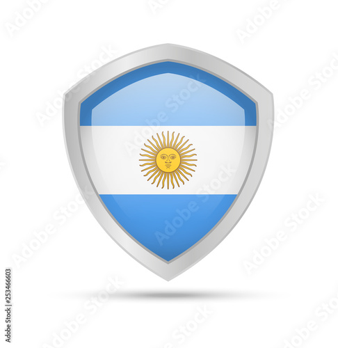 Shield with Argentina flag on white background. Vector illustration.