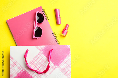 Pink package and various pink women's accessories photo