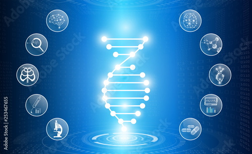 abstract background technology concept in blue light,brain and human body heal ,technology modern medical science in future and global international medical with tests analysis clone DNA human