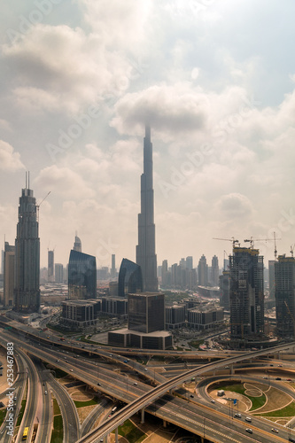 Panorama and aerial view of downtown Dubai U.A.E